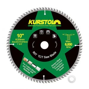KURSTOL Lame Scie Circulaire Bois - 255 x 25,4mm 80T Disques Carbure pour Bois, Plastique, Contreplaqué, Panneaux de particules, Panneaux multicouches (YZKS TOOLS, neuf)