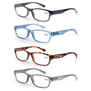MODFANS Lot de 4 Lunettes de Lecture 2.25 Lunettes de Vue Hommes Femmes Ultra Leger,Lunettes Loupes Classique Noir-Gris-Bleu-Leopard (MODFANS-US EYEWEAR, neuf)