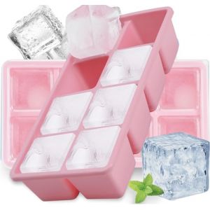 Lot De 2 Grands Bacs &agrave; Gla&ccedil;ons, Furnsii Bacs &agrave; Gla&ccedil;ons en Silicone XXL Avec Couvercle, 8 Compartiments - Sans BPA - Pour Les Whisky, Cocktails, Chocolat, Aliments Pour B&eacute;b&eacute; (Rose) (RonBao FR, neuf)