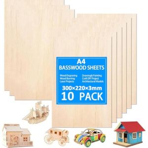 Tiusixsy 10 Pi&egrave;ces 300x220x3mm Contreplaqu&eacute;, Feuille de Bois, Planche Bois Brut, Feuilles de Tilleul, Plaque en Bois D&eacute;coupe Laser pour Pyrogravure Bricolage Artisanate Maquette Peintures (SPECIAL SUPPLY S.R.L., neuf)