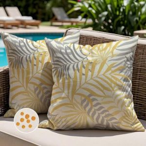 Jayusaror Housse de Coussin Extérieur Imperméable 50x50 cm Décoratif Canapé Coussin Jardin été Jaune et Gris Feuilles Tropicales Coussin Décoratif pour Terrasse Banc Tente Salon Canapé 2 Pièces (Jayusaror Home, neuf)