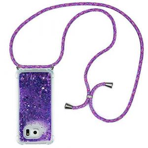 HongMan Collier Coque pour Samsung Galaxy S7 Edge - Mode Tour de Cou Telephone &Eacute;tui Paillettes Quicksands Liquide Glitter Cover, Housse pour Smartphone Lanyard Transparente Silicone Case (YAMCCCSE, neuf)