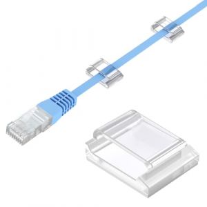 AGPTEK 60 PCS Clips Câbles Adhésifs Réglables, Premium Acrylique Câble Rangement de Fils Electriques, Colliers de Serrage Câble Attache Pour Organiseur Bureau/PC/Chargeur/Lampe/Voiture-Transparent (Dreameater, neuf)