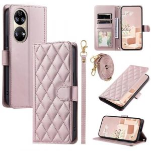 Coque avec Cordon pour Huawei P50 Pro, [Housse en Cuir PU Premium] [Etui &agrave; Rabat] [Pochette de Portefeuille], &Eacute;tui de Protection pour Huawei P50 Pro(Rose) (TENGLAN, neuf)