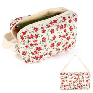 Kaempe Trousse Scolaire, Trousse &agrave; Crayons Grande Capacit&eacute; pour Ecole Bureau, Portable Pencil Case, Trousse Maquillage avec Motif Floral, Pencil Case pour Fille Garcon Femme, Bo&icirc;te Toilette (Rouge) (ZINIMAOYI, neuf)