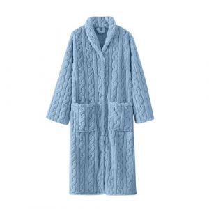 Peignoirs en coton pour femmes, robe de chambre longue boutonn&eacute;e &agrave; manches longues avec poches avant, peignoir en peluche confortable, d&eacute;contract&eacute;, chemise de nuit thermique douce, bleu ciel, XL (HUICIQI, neuf)