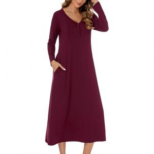 JCQIGOA Chemise de Nuit Femme Longue Chemises de Nuit Femme Coton Allaitement T Shirt de Nuit Pyjama Maternité Chemise de Nuit Femme Manches Longue Grande Taille Casual Col V S-XXL (JCQIGOA, neuf)