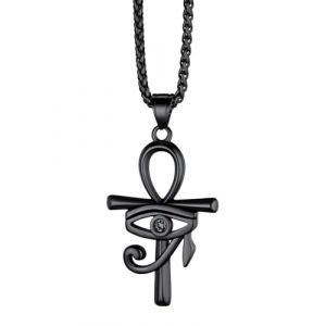 Richsteel Collier Homme Acier Inoxydable Collier Croix Ankh d'Egypte Noir Homme Pendentif Oeil d&rsquo;Horus Cha&icirc;ne Noire Bijoux Egyptien Fantaisie Cadeau Anniversaire pour Femme (Richsteel Jewellery, neuf)