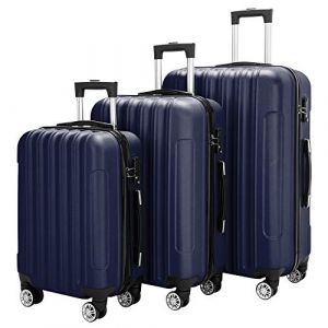 LEADZM Set de 3 Valises de Voyage (Grande Taille & Cabine), Lot de 3 Valises avec roulettes 360&deg;, Coque Rigide ABS (Style 2, Marine) (VICTOPV, neuf)