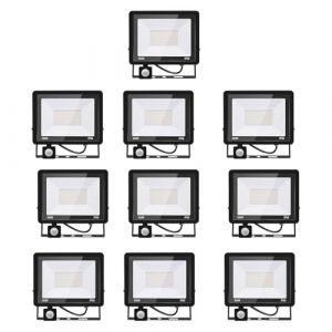 10PACK - 100W Projecteur LED d&eacute;tecteur de mouvement,Blanc Froid (6000K) 10000LM Projecteur LED Exterieur Avec Detecteur Imperm&eacute;able IP66 Projecteur LED exterieur de s&eacute;curit&eacute; pour, garage, couloir (Blivrig, neuf)