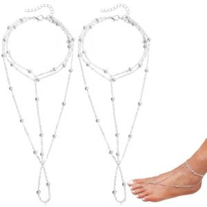 Bracelets de Cheville pour Femmes, Couches Imperm&eacute;able &agrave; l'eau Bracelet de Cheville pour Femmes R&eacute;glable, ensemble de cha&icirc;ne de pied perles cha&icirc;ne de pied boh&egrave;me multicouche cha&icirc;ne, Argent (XU WEIWEI uk shop, neuf)