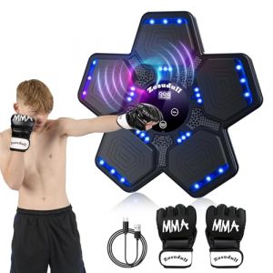 Zosudull Machine de Boxe Musicale Bluetooth Intelligente, Boxeur Musical Mural avec lumière LED, équipement de Boxe Bluetooth pour Enfants/Adultes, Cible de Boxe Murale avec Gants de Boxe (Jectech, neuf)