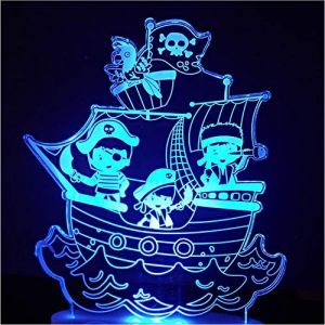 KJsdaADSA Bateau Pirate modélisation LED veilleuse 3D lampe de Table visuelle enfants chambre sommeil dessin animé luminaire décor cadeaux 16 couleurs changeantes (ZhouKouXiangLuanShangMaoYouXianGong, neuf)