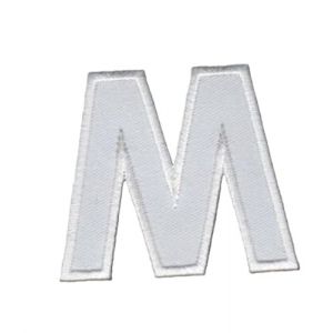 Patch Ecusson Thermocollant Lettre Blanche 5 x 6 cm Lettre M (Filou Face, neuf)