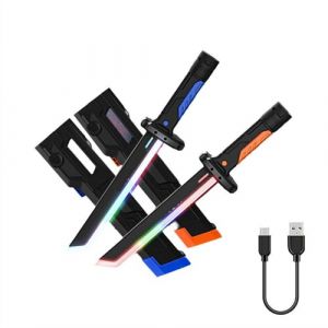 Cikiki &Eacute;p&eacute;e lumineuse &agrave; DEL pour costume d'Halloween avec capteur sonore et brouillard, 7 couleurs d'&eacute;clairage, &eacute;p&eacute;es lumineuses, cadeaux pour Halloween, cosplay, No&euml;l, f&ecirc;te d'anniversaire (wuhanzhaoduan, neuf)