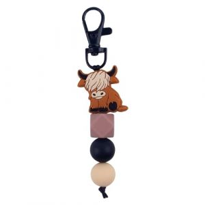 Mezrkuwr Porte-cl&eacute;s de b&eacute;tail des Highlands, accessoire de sac &agrave; dos, porte-cl&eacute;s &agrave; motif de vache, porte-cl&eacute;s en perles de silicone pour cl&eacute;s de voiture, cadeau pour les amateurs de yak (HongYue Official, neuf)