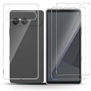 Holilo Coque + 2 Pièces Verre Trempé pour Sony Xperia 10 VII, TPU Case Soyeux Housse Protective 9H Dureté HD Protection DéCran Etui Anti-Rayure Gel Case Étui Silicone Cover (Shunv EU Store, neuf)