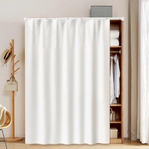 Enigmaire Rideaux D'Armoire pour éTagèRes,Rideau Meuble Cuisine,Rideaux Courts De Cuisine Pliables,Rideaux Anti-PoussièRe,avec Rail De Guidage,Simple Et Occultant,pour Salon Chambre DéCoration (DanHP, neuf)