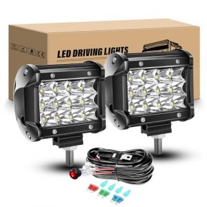 RIGIDON 2PCS 10cm 36W phare de travail led avec 12V c&acirc;blage kit, Spot Projecteur LED voiture, 6000K feux antibrouillard etanche pour tout terrain 4x4 moto auto camion tracteur suv bateau (JIANDAO, neuf)