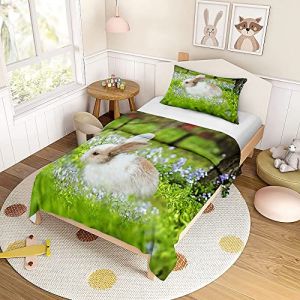 ENEN Housse de Couette Enfant, 3D Lapin Parure de Lit Enfant, Housse de Couette + 1/2 Taie d'oreiller, Microfibre, Housse Couette Ado Garçon Fille (90x190cm,Prairie) (EnEn, neuf)
