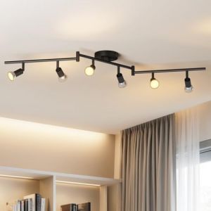 LVWIT Plafonnier LED 6 Spots, Luminaires d'Intérieur Rotatif Noir Givré, GU10 Spot Plafond Lustre Salon, Métal Rampe (Sans Ampoule) (LED MALL, neuf)