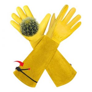 AMFUN Gants De Travail en Cuir R&eacute;sistant aux &Eacute;pines, Gants de Travail en Cuir de Vache, Anti Coupure Gants Rosiers Epineux pour Fermier et Jardinier (M-avec Bretelles) (Riyuu, neuf)