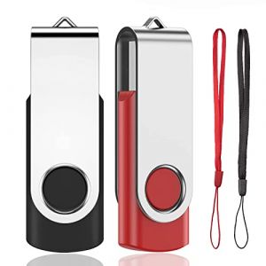 Cle USB 64Go Lot 2 Cl&eacute; USB 2.0 Flash Drive M&eacute;moire Stick Stockage Rotation Disque Pendrive pour Ordinateur Portable/PC/Voiture (Rouge & Noir) (Wisdom Global, neuf)