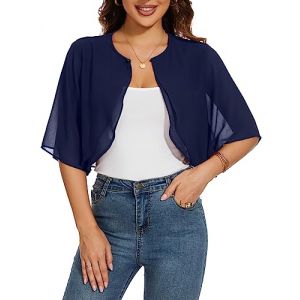 HANERDUN Bol&eacute;ro Femme Festif El&eacute;gant Cardigan Mousseline Manches Court Veste d'&eacute;paule Parfait avec Toutes Sortes de Robe de Cocktail Robe de Soir&eacute;e (AYOZI, neuf)