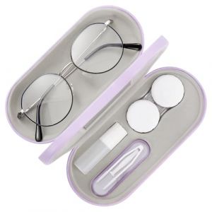 MoKo &Eacute;tui &agrave; Lunettes Double Couche, 2 en 1 Bo&icirc;te &agrave; Lunettes de Soleil Lentilles de Contact, Sac Lunettes Portable Voyage avec Miroir, &Eacute;tui Ultra L&eacute;ger de Rangement pour Femme Homme, Violet Clair (KnoWhite, neuf)