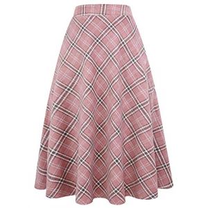 Jupe Longue en Laine &agrave; Carreaux pour Femme - Chaude - Taille Haute &eacute;lastique - Ligne A - Jupe Tartan pliss&eacute;e en Laine pliss&eacute;e, Rose, Taille L (Paigtes, neuf)