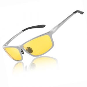 Myiaur Lunettes de conduite de nuit pour homme - Monture en m&eacute;tal - Verres jaunes polaris&eacute;s - Lunettes de vision nocturne id&eacute;ales pour la pluie, le brouillard et la conduite de nuit (MYIAUR EU, neuf)