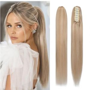 S-noilite Extension Naturel Rajout Queue de Cheval, 105g Queue de Cheval Extension a Clip, Extension Queue de Cheval Cheveux Humain,Extension Queue Cheval Ponytail,35CM Sable Blond & Blond Très Clair (EU Fancy Activestyle, neuf)