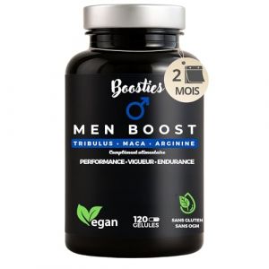 BOOSTIES Men Boost &ndash; Pre-Workout Sans Caf&eacute;ine &bull; Tribulus Terrestris, Maca Noire, L-Arginine & L-Citrulline (Oxyde Nitrique) &bull; Zinc & Vitamine B12 &bull; &Eacute;nergie, Endurance, Vigueur masculin &ndash; 120 G&eacute;lules (Boosties, neuf)