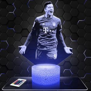 Lampe de chevet, Veilleuse Tactile R. Lewandowski Joueur de foot Sport Lampe 3D LED illusion, Idée cadeau Noël anniversaire garçon et fille Lampe de nuit chambre d'enfant ou adulte TOP (Lampephoto-fr, neuf)
