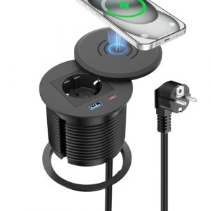Sewingvr Bloc multiprise encastrable avec Charge sans Fil 15 W et USB-C PD30W, Prise escamotable pour Plan de Travail de Cuisine, C&acirc;ble 2 m, &Oslash;80 mm, Noire (Sewingvr, neuf)