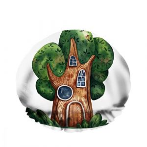 Double bonnet de douche &eacute;tanche pour le bain Tree HouseGnome Cottage Oak Windows R&eacute;utilisable Mode Chapeau de douche pour les femmes Beaut&eacute;, BathHair Spa, Home Hotel Travel Use (2MACAXN9K15, neuf)