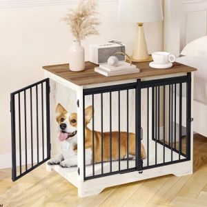 Hzuaneri 81cm Cage pour Chiens, Table d’Appoint, Niche Moderne pour Chiens, Cage pour Chiots, Maisonnette pour Animaux, 2 Portes, 55 x 81 x 67,5 cm, Blanc et Marron DFC83614B (Hzuaneri FR, neuf)