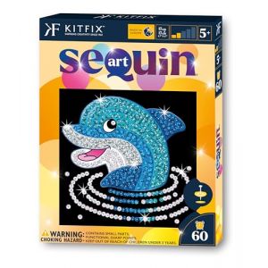 Kitfix - Sequin Art 60-20 x 20 cm- Dauphin - Image &agrave; paillettes pour enfants - 20 x 20 cm - Activit&eacute; manuelle de 60 min - Kit de cr&eacute;ation pour enfants &agrave; partir de 5 ans - 1327 (Kitfix, neuf)