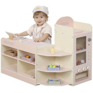 AIYAPLAY Supermarché pour Enfant, marchande en Bois avec Caisse enregistreuse, Distributeur Automatique, étagères et Accessoires Alimentaires, Jeu d'épicerie pour Enfants de 3 Ans et Plus, Rose (Aosom FR, neuf)