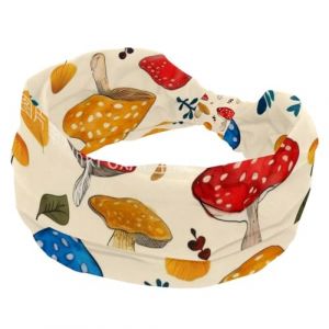 Bandeau &eacute;lastique pour femme, large bandeau antid&eacute;rapant, motif champignon rouge, jaune, bleu, bandeau de yoga pour entra&icirc;nement, gym, course, fitness, sport (Galens, neuf)