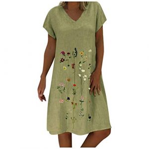 Robe Tunique d'été pour Femme Été Bohème Chic Manches 3/4 Impression Maxi Robe Décontractée Robe Longue Elegante Robe De Plage Swing Robe Vacances Robe de Ceremonie Femme Mariage (BAULMD（90% Big Promotion Without Discount Code ）, neuf)