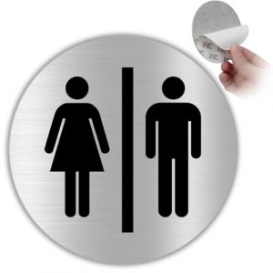 LEIASA | Panneau Adh&eacute;sif WC Femme & Homme - &Eacute;paisseur 0,6 mm - Diam&egrave;tre &Oslash; 100 mm - Aluminium Signalisation de Toilettes - Signal Toilettes - Signal Bain - Panneau Adh&eacute;sif WC Femme & Homme (LEIASA, neuf)