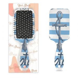 Peigne à cheveux de massage antistatique avec coussin d'air, brosse à cheveux nautique, ancre bleue et blanche, bande géométrique, brosse de massage carrée pour femmes et filles (OSAM SPACE, neuf)