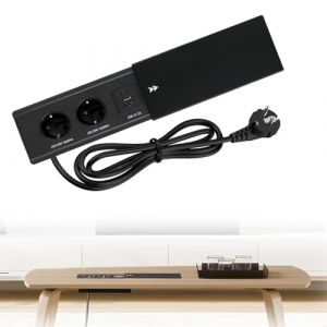 ZRZTM Prise Encastrable Plan de Travail avec USB C PD20W: Coulissant Couvercle Prise de Bureau avec 2 Prises avec USB et Type C, Aluminium Bloc Pris Encastrable, 16A/1500W, C&acirc;ble de 1,8 m (BILI BILING, neuf)