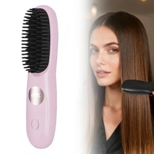 Lisseur Cheveux, Brosse Lissante Sans Fil, Mini Lisseur Sans Fil Rechargeable, Brosse Chauffante Portable, C&uuml;ramique Peigne Lissant une, Fer &agrave; Lisser 160/180/200℃ (Rose) (DianY, neuf)