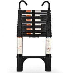 HBTower Escamotable en Aluminium,Echelle telescopique 3.8M/12.5FT avec Crochets,Echelle plianteConvient aux Camping-Cars, greniers, extérieurs et intérieurs, Charge Max 150 kg (Noir) (KANGQIAN-EU, neuf)