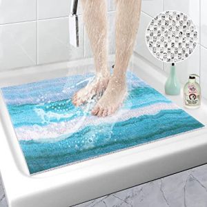 Tapis de Douche Antidérapant 60 x 60 cm, Marine Tapis de Bain Carré en Luffa avec Drainage, Tapis de Baignoire de Massage Lavable pour Cabine de Douche, Salle de Bains, Séchage Rapide (MFZI, neuf)
