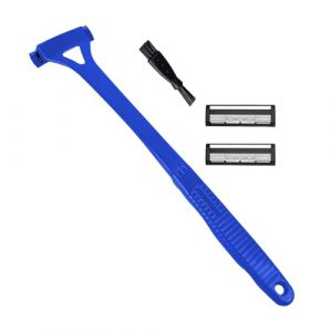 Rasoir &agrave; manche long pour homme avec 2 t&ecirc;tes - Ergonomique - Pour salle de bain - Douche - Manuel d'utilisation - Outil d'&eacute;pilation du corps humide/sec - Pour bleu (kilnbright, neuf)