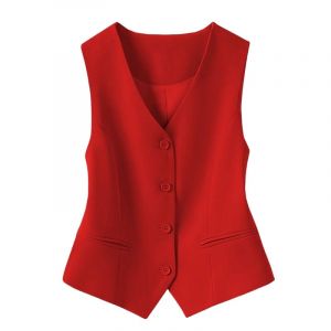 KYUERWK Gilet Costume Femme,Gilet Entièrement Doublé pour Costumes De Fête pour Femmes, Mode Sans Manches, Col En V, Haut Court, Costume D'Été, Élégant, Slim, Rétro, Veste De Fête, Rouge, S (dashuai EU, neuf)