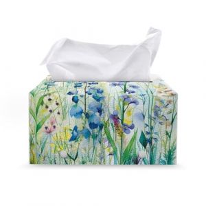 ZDCUSTOM Housse de boîte à mouchoirs rectangulaire Kleenex en cuir synthétique avec imprimé floral bleu pour bureau (zhangzhendong123, neuf)
